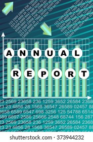 Annual report cover with graph and cipher group on abstract green and blue striped background. Modern Vector abstract brochure, report or flyer design template 