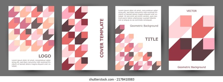 Annual report cover layout collection vector design. Bauhaus style trendy journal template collection vector. Mosaic geometric elements composition vertical cover design