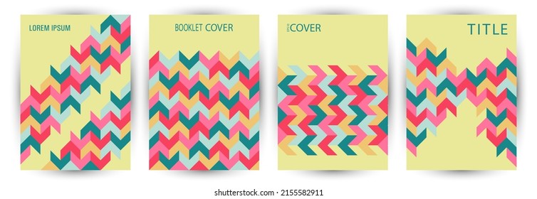 Annual report cover layout set vector design. Modernism style hipster poster template set vector. Mosaic geometric shapes backdrop A4 card design