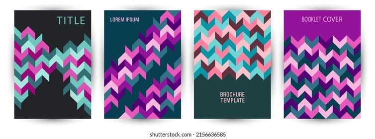 Annual report cover layout set geometric design. Modernism style retro title page mockup set Eps10. Mosaic geometric elements texture A4 cover design