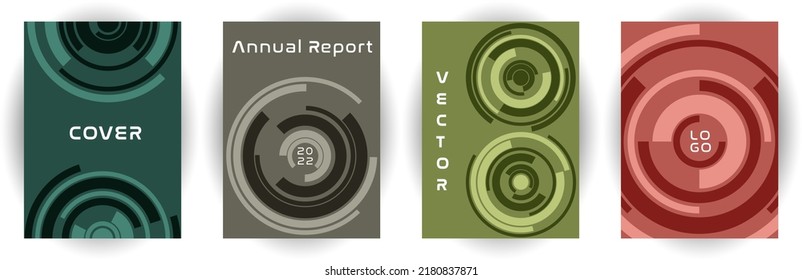 Annual report cover page layout vector collection. Business aim concept. Circle movement backgrounds. Banner set. Corporate cover page templates, digital documents.