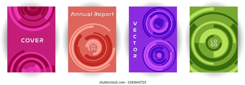 Annual report cover page layout vector collection. Business aim concept. Around twist shape backgrounds. Banner set. Creative cover page templates, geometric design.