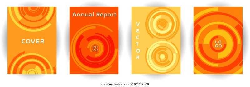 Annual report cover page layout vector collection. Business goal concept. Revolving concentric shape backgrounds. Banner set. Corporate cover page templates in different colors.