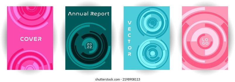 Recopilación de vectores de disposición de página de portada del informe anual. Concepto de propósito. Alrededor de los fondos de forma de torsión. Conjunto de catálogos. Resumen de las plantillas de portada de diferentes colores.