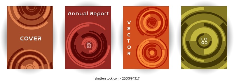 Annual report cover page layout vector collection. Business aim concept. Circle movement backgrounds. Catalog set. Corporate cover page templates, digital documents.