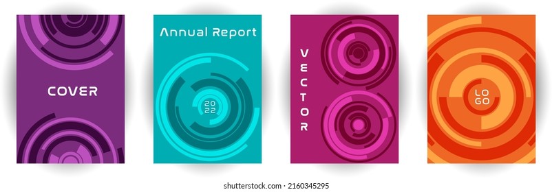 Annual report cover page mockup vector collection. Business goal concept. Around twist shape backgrounds. Brochure set. Modern cover page templates, geometric design.