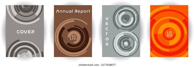 Annual report cover page mockup vector collection. Business goal concept. Around twist shape backgrounds. Catalog set. Corporate cover page templates, digital documents.