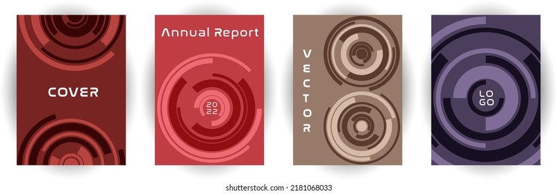 Annual report cover page mockup vector collection. Business goal concept. Revolving concentric shape backgrounds. Catalog set. Creative cover page templates, geometric design.