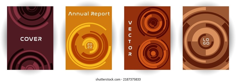 Annual report cover page mockup vector collection. Purpose concept. Revolving concentric shape backgrounds. Banner set. Creative cover page templates, geometric design.