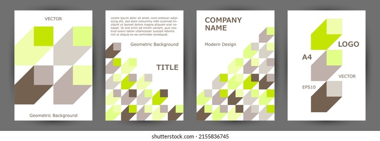 Annual report cover page mokup collection A4 design. Memphis style creative front page template collection vector. Tile geometric elements theme vertical cover design
