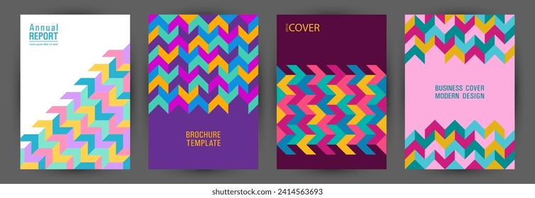 Annual report cover page mokup set geometric design. Suprematism style abstract banner layout set Eps10. Tile geometric elements texture A4 cover design