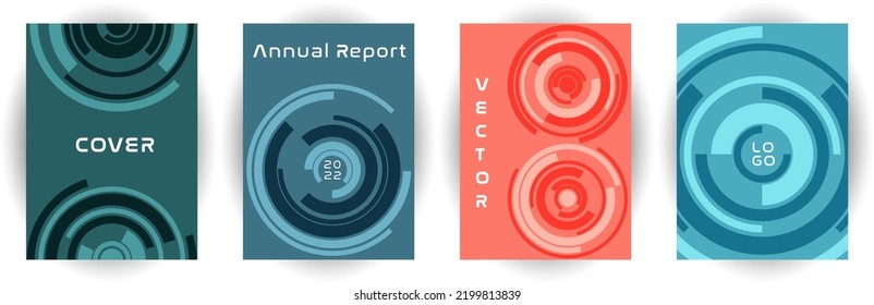 Annual report cover page template vector collection. Business goal concept. Circle movement backgrounds. Booklet set. Creative cover page templates, geometric design.