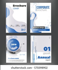 Annual report cover set. Blue Brochure template vector design.Graphic design element with wave and circle technology shapes.
