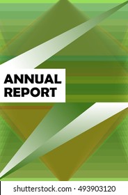 Annual report cover template with abstract geometric green shape 