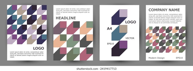 Annual report cover template collection graphic design. Memphis style colorful front page layout collection Eps10. Mosaic geometric shapes texture A4 cover design