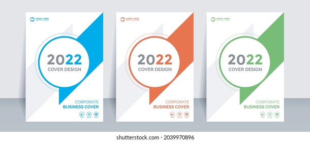 Annual Report Cover Template, Corporate Brochure, Booklet, Flyer, 2022, Magazine, Simple And Modern Design With 3 Color Set.