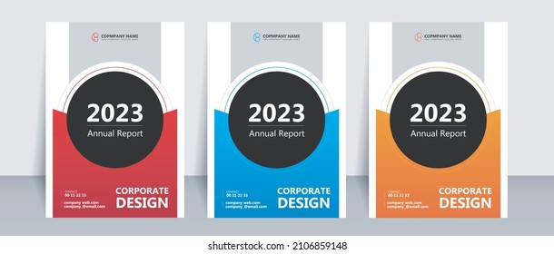 Annual report cover template, corporate brochure, creative booklet, flyer, 2023, magazine, simple and modern design with 3 color set.