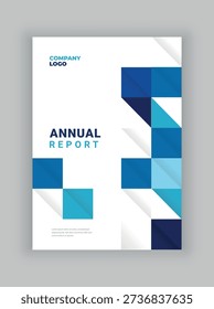 Annual Report Cover Template Design with Blue Geometric Pattern