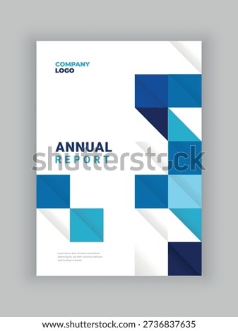 Annual Report Cover Template Design with Blue Geometric Pattern