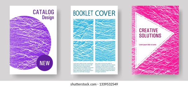 Annual report covers design set. Teal pink purple waves texture backdrops. Vector templates for corporate annual report. Tect newsletter cover templates. Buoyant wavy flux background pattern.