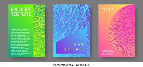 Annual report covers design set. Pink blue green rainbow waves textures. Vector templates for corporate annual report. Research development plan covers. Buoyant wavy flux background pattern.