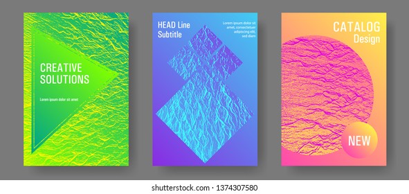 Annual report covers design set. Pink blue green rainbow waves textures. Fluid buzzing wavy noise ripple texture. Vector templates for corporate annual report. Advertising banner or covers.