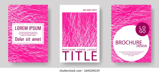Annual report covers design set. Plastic pink color waves textures. Company strategy book covers. Vector templates for corporate annual report. Buzzing flux ripple movement background.