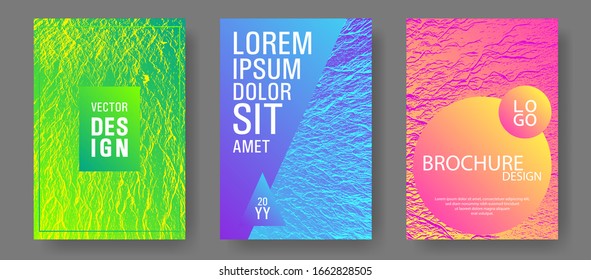 Der Jahresbericht deckt die Gestaltung des Entwurfs ab. Rosa blaue, grüne Regenbogen-Wellen Texturen. Vektorillustration-Vorlagen für Geschäftsberichte von Unternehmen. Buzzing Flussripple Bewegung Hintergrund. Branding-Profilabdeckungsproben.