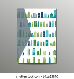 Annual Report, Flyer, Brochure, Cover Template. Buildings In A City In Modern Hobo Color Combinations. 
