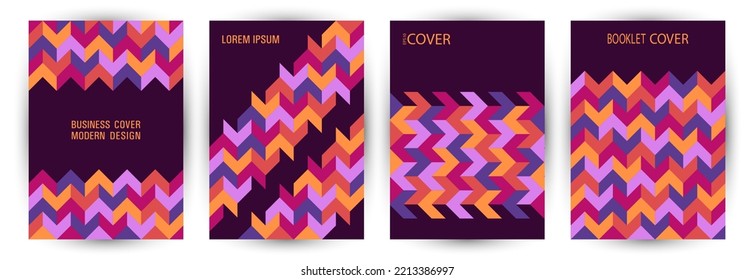 Annual report front page layout set vector design. Bauhaus style modern placard layout set vector. Mosaic geometric shapes background vertical cover design
