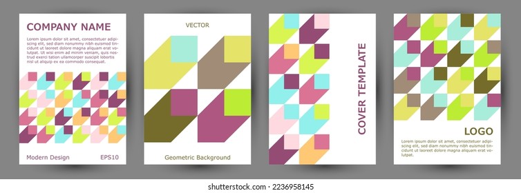 Annual report front page layout collection A4 design. Minimalist style retro certificate template collection Eps10. Mosaic geometric shapes texture A4 cover design