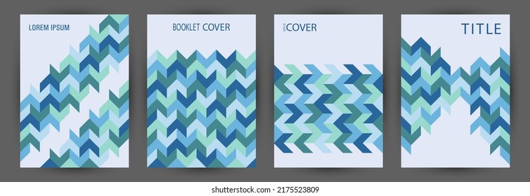 Annual report front page mokup set geometric design. Memphis style cool flyer template set vector. Mosaic geometric shapes texture A4 cover design