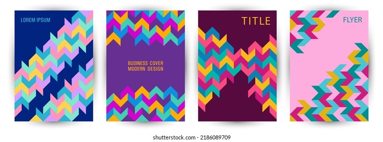 Annual report front page template set A4 design. Swiss style hipster folder layout set Eps10. Tile geometric elements structure A4 card design
