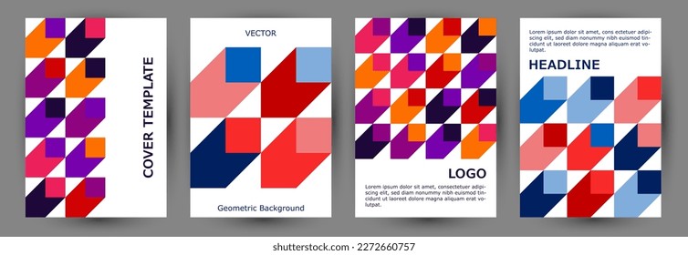 Annual report front page template collection geometric design. Swiss style vintage title page template collection vector. Tile geometric shapes theme A4 cover design