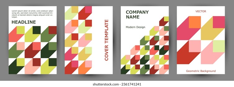 Annual report front page template collection vector design. Bauhaus style material poster mockup collection Eps10. Mosaic geometric shapes structure vertical card design