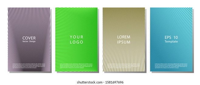 Annual report halftone gradient cover page templates vector set. Geometric graphic design. Flyer halftone lines backgrounds set. Booklet minimal geometric cover layouts. Vector layouts.