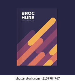 Annual report. Handbill, brochure, leaflet template design. Multicolored diagonal line shapes on cover. Vertical neon background