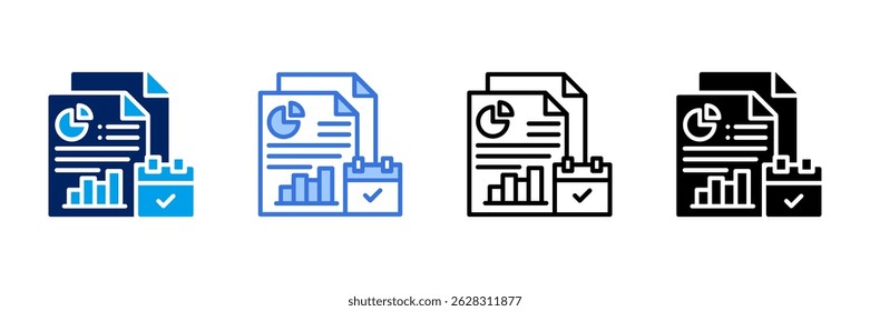 Relatório Anual Ícone Definir Coleção de Estilos Diferentes