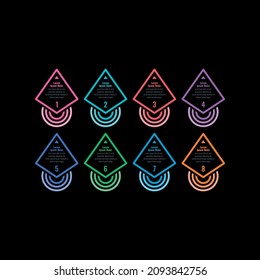annual report, internet, web infographic template. eight steps business infographic template. geometric informational template on black background