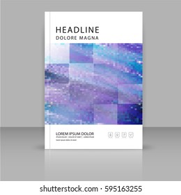 Annual report,  leaflet, brochure, presentation, book cover template A4 size vector design  with abstract square violet and blue mosaic vector background