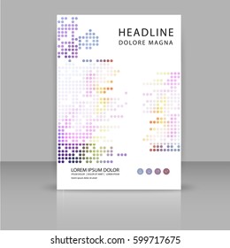 Annual report, leaflet, brochure, presentation, book cover page template A4 size vector design with colorful dots background