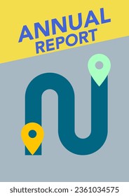 Annual report magazine or book cover with graphics of the beginning and continuation of the journey