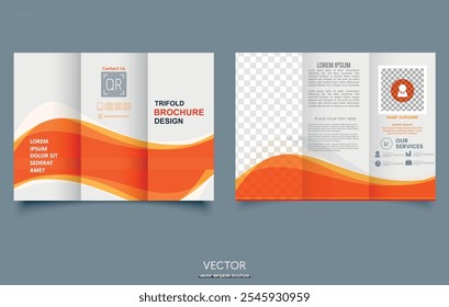Annual Report, Magazine, Poster, Website, Business trifold brochure with orange waves.