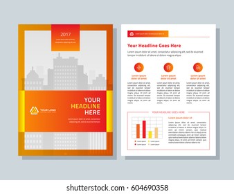 Annual report, orange color vector broshure, flyer, magazine, abstract city background. Corporate Presentation, Poster, Website, Portfolio, Banner, Color Book