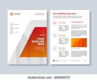 Annual report, orange color vector broshure, flyer, magazine, abstract city background. Corporate Presentation, Poster, Website, Portfolio, Banner, Color Book