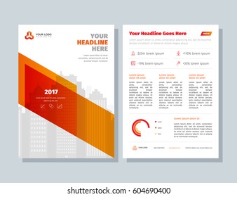 Annual report, orange color vector broshure, flyer, magazine, abstract city background. Corporate Presentation, Poster, Website, Portfolio, Banner, Color Book