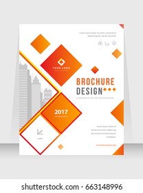 Annual report, orange and red color vector broshure, flyer, magazine, abstract background, template A4. Corporate Presentation, Poster, Website, Portfolio, Banner, Color Book