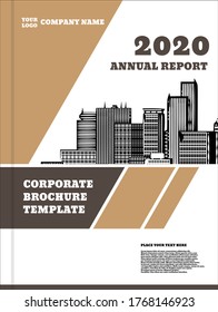 Annual report project with city silhouette in the background. 