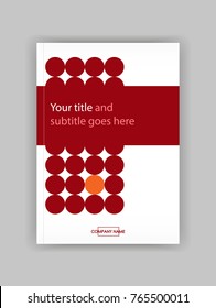 Annual report with red geometric figures, circles. Book cover design, journal template, banner, presentation, flyer, article background. Vector.
