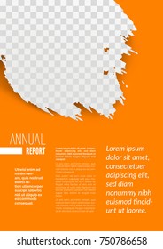 Annual report sample page design mock-up. Modern abstract graphic brochure poster template. Scattered edges Brush stroke mask placeholder. Orange Cover background. Vector illustration